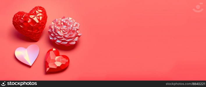 Sparkling 3D illustration of heart, diamond and flower shape for banner and background