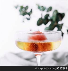 sparkling ch&agne cocktail with strawberry sorbet