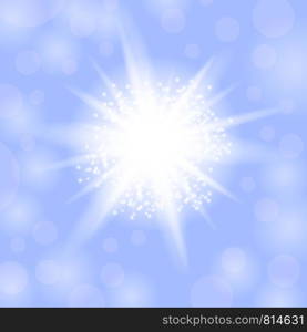 Sparkling Star, Glowing Light Explosion. Starburst with Sparkles on Blue Background.. Sparkling Star, Glowing Light Explosion. Starburst with Sparkles on Blue Background
