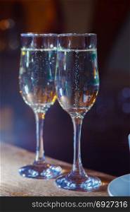 sparkling white wine in a glass. close-up