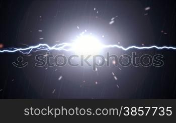 Sparks fly when bolts of plasma lightning meet over a black background. With lens flare and subtle rain effect. Looks great over any background using the &#8220;Add&#8221; or &#8220;Screen&#8221; blending mode.