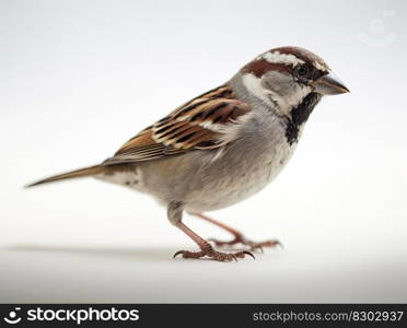 Sparrow on a white backgound. Small bird. Generative AI