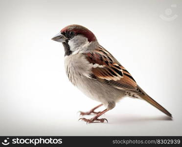 Sparrow on a white backgound. Small bird. Generative AI