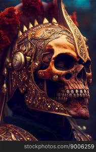 Spartan warrior skull in helmet.  skull viking fighter.  Generative AI
