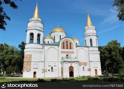 Spaso-Preobrazhenska church in Chernihiv town. Beautiful Spaso-Preobrazhenska church in Chernihiv town on a background of the blue sky