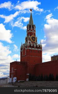 Spasskaya tower and St Basils cathedral Red Square Moscow
