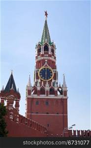 Spasskaya Tower of Kremlin or Red Square in Moscow,
