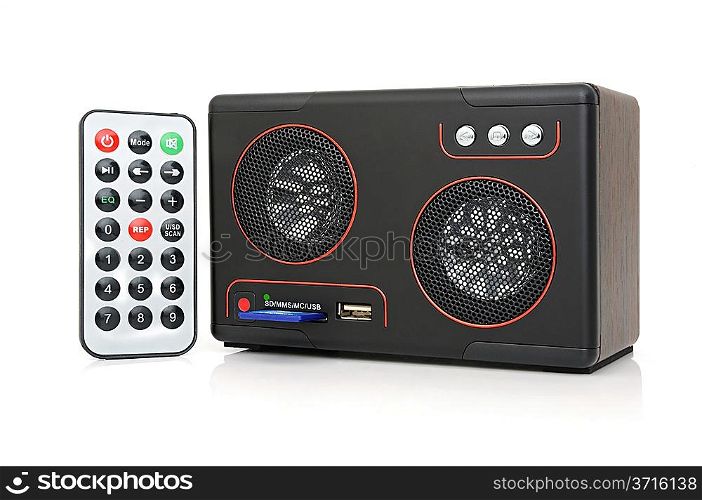 Speaker, MP3-player with card-reader and USB and remote control.