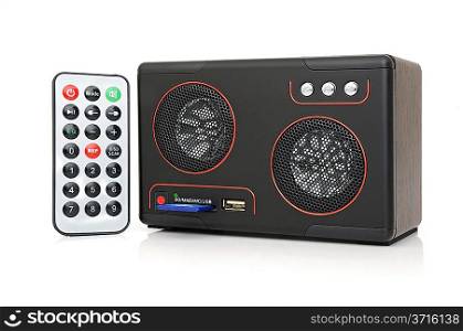 Speaker, MP3-player with card-reader and USB and remote control.