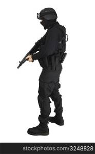 Special force soldier in black tactical suit.