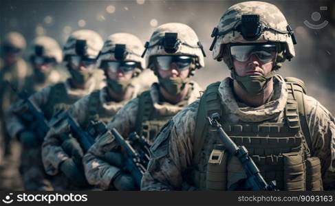 Special forces soldiers go to military operation. Generative AI. High quality illustration. Special forces soldiers go to military operation. Generative AI