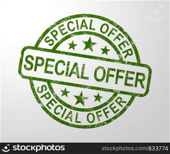 Special offer best deals stamp means a good buy or reduction. Low priced bargain at a cash discount - 3d illustration. Special Offer Stamp Shows Discount Bargain Product