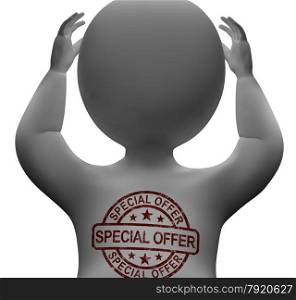 Special Offer Stamp On Man Shows Discount Product. Special Offer Stamp On Man Showing Discount Product