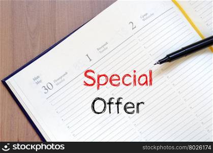 Special offer text concept write on notebook
