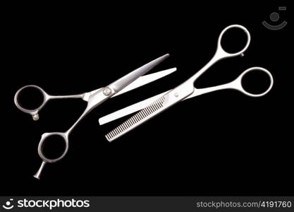 Special scissors for work of hairdresser, for hairstyle and for giving hairdress of final form, gear