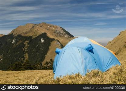 Special tent set on the grassland of high mountain.