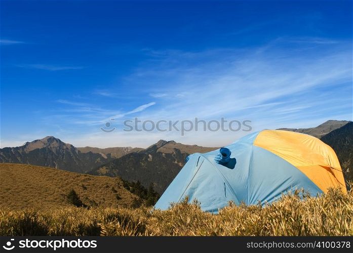 Special tent set on the grassland of high mountain.