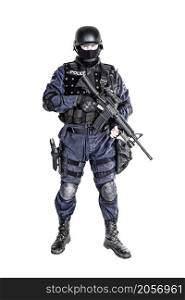 Special weapons and tactics SWAT team officer with his gun