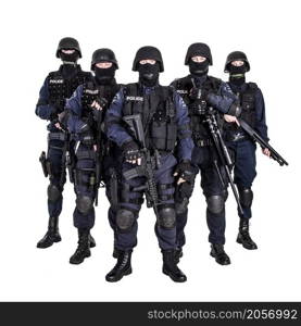 Special weapons and tactics (SWAT) team officers with guns