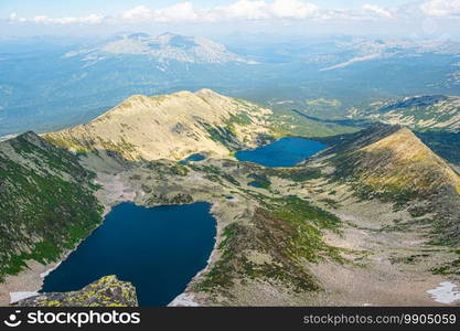 Spectacular view of blue lake in mountain valley