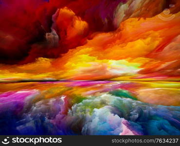 Spectral Clouds. Escape to Reality series. Arrangement of surreal sunset sunrise colors and textures on the subject of landscape painting, imagination, creativity and art