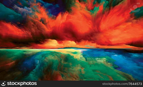 Spectral Clouds. Escape to Reality series. Arrangement of surreal sunset sunrise colors and textures on the subject of landscape painting, imagination, creativity and art