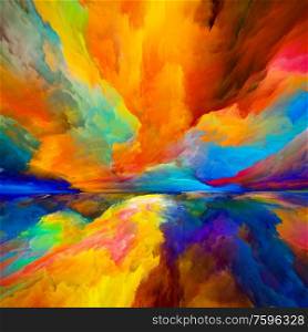 Spectral Clouds. Escape to Reality series. Graphic composition of surreal sunset sunrise colors and textures suitable in projects related to landscape painting, imagination, creativity and art