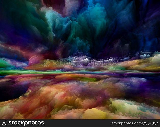 Spectral Horizon. Landscapes of the Mind series. Backdrop of bright paint, motion gradients and surreal mountains and clouds for use in projects on life, art, poetry, creativity and imagination