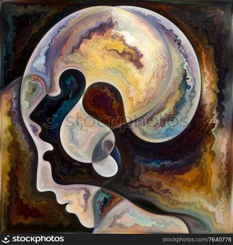 Spectral Mind. Color Geometry series. Abstract arrangement of human silhouettes, art textures and colors interplay suitable for projects on inner life, drama, poetry and perception