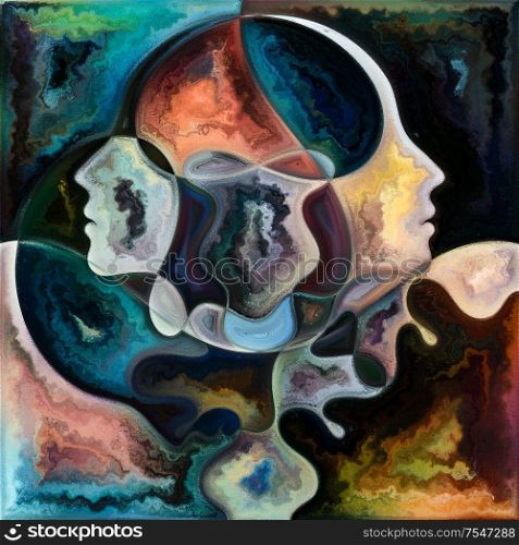 Spectral Mind. Colors In Us series. Abstract arrangement of human silhouettes, art textures and colors interplay suitable for projects on life, drama, poetry and perception