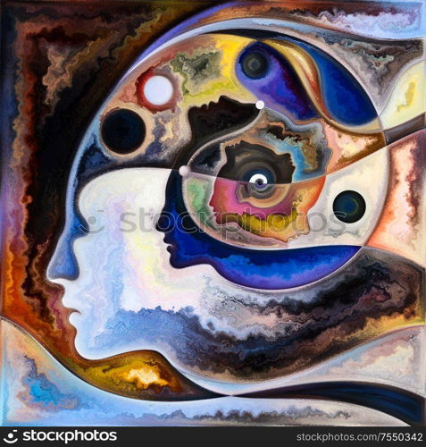 Spectral Mind. Colors In Us series. Abstract arrangement of human silhouettes, art textures and colors interplay suitable for projects on life, drama, poetry and perception