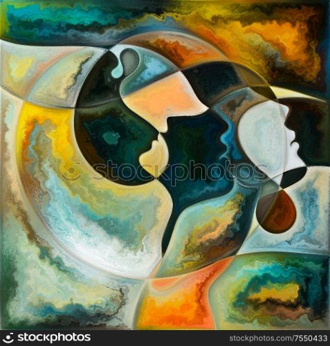 Spectral Mind. Colors In Us series. Background design of human silhouettes, art textures and colors interplay relevant for life, drama, poetry and perception