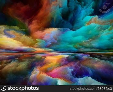 Spectral Mountains. Escape to Reality series. Image of surreal sunset sunrise colors and textures in conceptual relevance to landscape painting, imagination, creativity and art