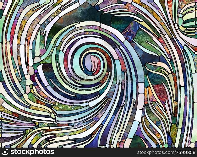 Spectral Texture. Unity of Stained Glass series. Artistic abstraction composed of pattern of color and texture fragments on the topic of unity of fragmentation, art, poetry and design