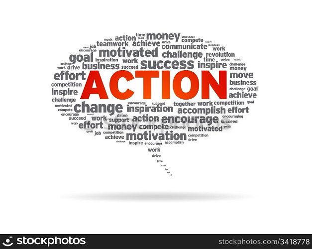 Speech bubble with the word action on white background.