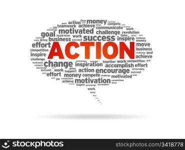 Speech bubble with the word action on white background.