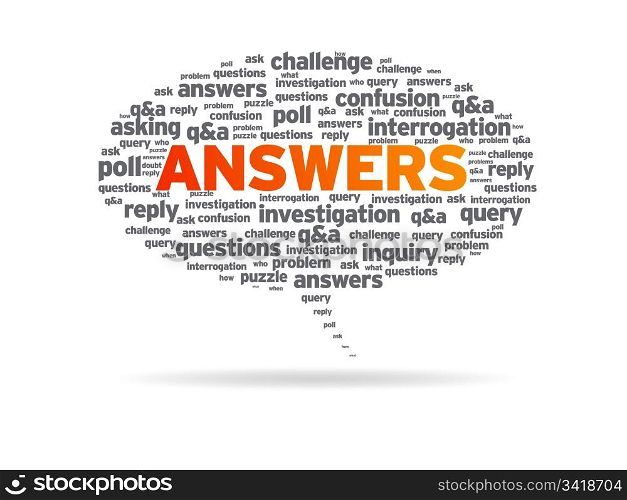 Speech bubble with the word answers on white background.