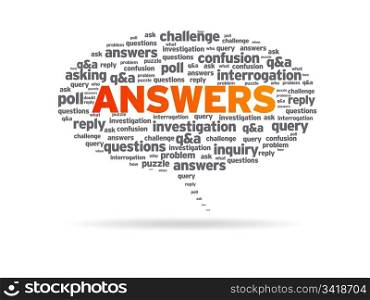 Speech bubble with the word answers on white background.