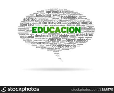 Speech bubble with the word Educacion on white background.