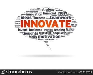 Speech bubble with the word innovate on white background.