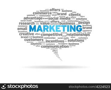 Speech bubble with the word marketing on white background.