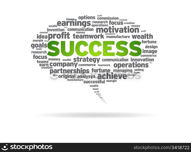 Speech bubble with the word success on white background.