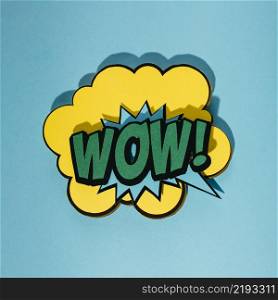 speech bubble with wow expression text blue background