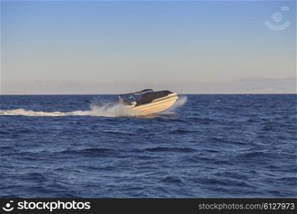 Speed boat sailing in the summer sea in Greece&#xA;