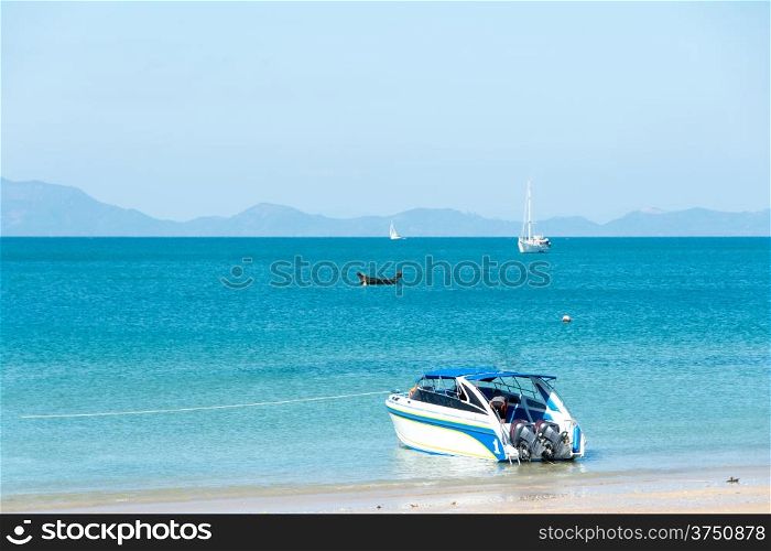 Speed Boats on Klong Muang beach, , Krabi. Thailand