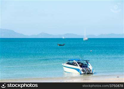 Speed Boats on Klong Muang beach, , Krabi. Thailand