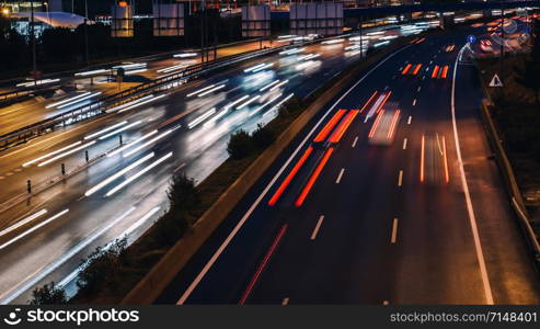 speed morning traffic motion blur in generic highway. Deliberate motion blur. speed morning traffic motion blur in generic highway