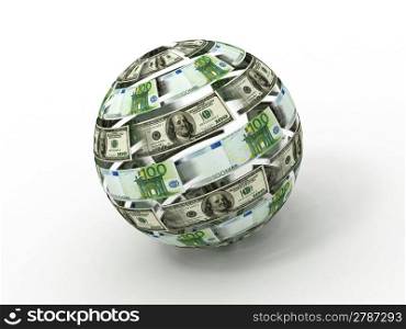 Sphere from dollar and euro. 3d