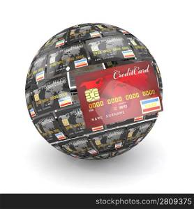 Sphere or globe from credit cards. 3d