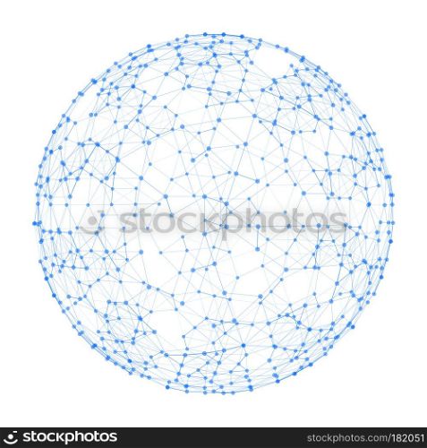 Sphere with network connection lines and dots isolated on white background in futuristic digital computer technology concept, 3d abstract illustration